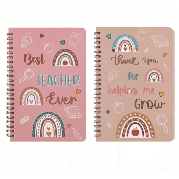 2ooya Boho Style A5 Spiral Notebook Set, 5.8 x 8.3 inches,Pink Brown, 2 Count