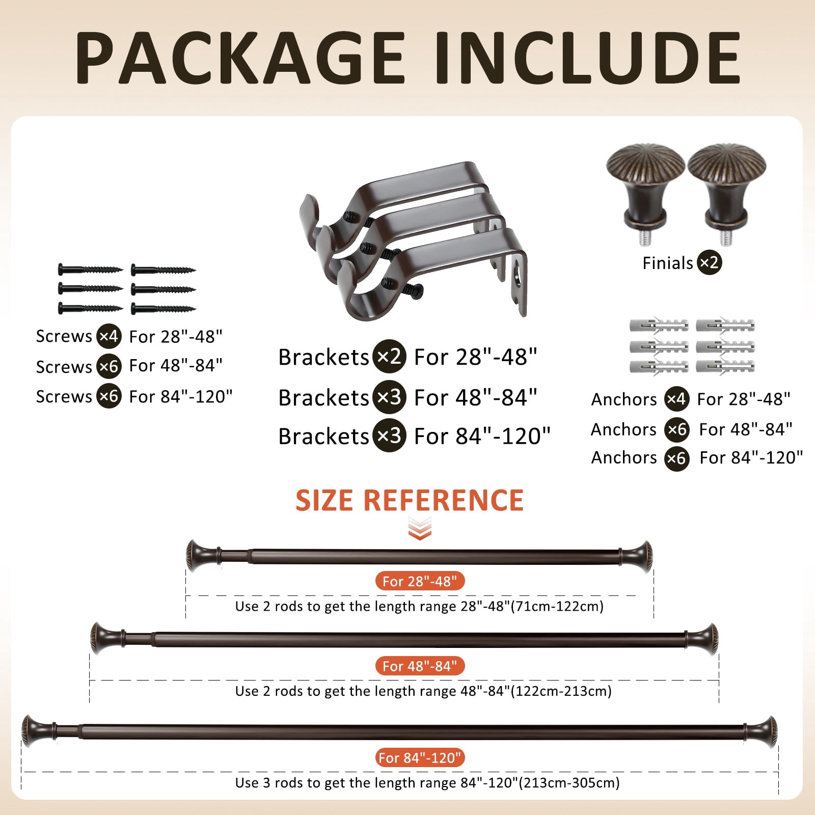 Ridicili 5/8" Telescoping Single Curtain Rods with Trumpet Finials,Bronze Gold, 84"-120"