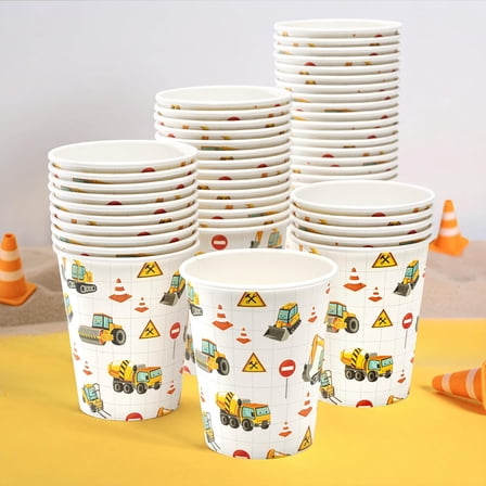 Cheerland 50 Pcs Construction Birthday Party Supplies Construction Cups Bulldozers Truck Theme Disposable Paper Cup