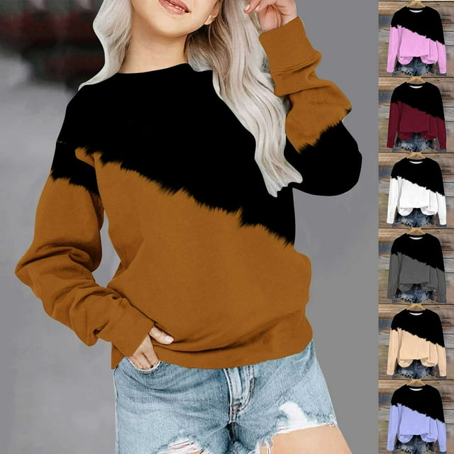 MKOSPLRT Chandails à Blocs de Couleur pour Filles 1-12 Ans Col Rond Automne Chandail Manches Longues Chandails Décontractés Coupe Ample