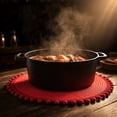 thumbnail image 6 of HHJZPR Round Pom Pom Woven Placemat, 14.96in Hand Braided Heat Resistant Table Charger Mat, Decorative Circular Dining Table Coaster for Home Kitchen Restaurant Party Decor, 6 of 6