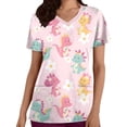 thumbnail image 2 of Uniformes quirúrgicos para mujer, estampado de dibujos animados de dinosaurios, camisetas de enfermería para el cuidado de la salud, cuello en V, microelástico, manga corta, uniforme clínico para muje, 2 of 4