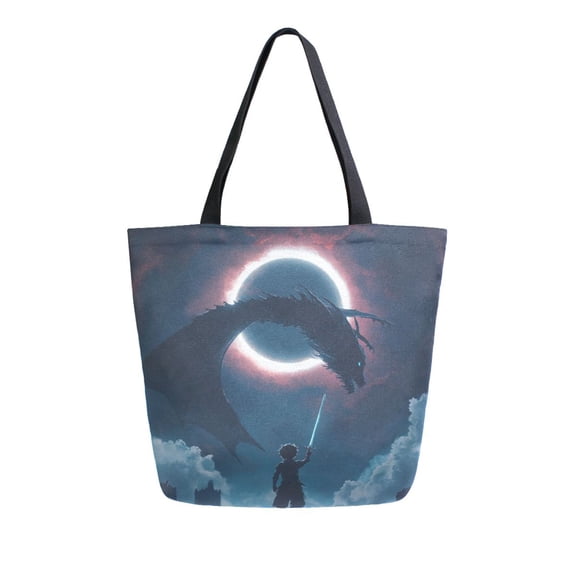 Large Canvas Bag 13.5x5.1x15 Inch Canvas Bag Shopping Canvas Bag Suitable For Outing Shopping Travel Out Of Large Capacity Storage Slaying The Dragon