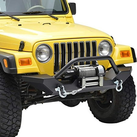 E-Autogrilles 87-06 Jeep Wrangler TJ/YJ Off Road Front Bumper with 2x D-ring & Winch Plate (Best Winch For Jeep Wrangler)