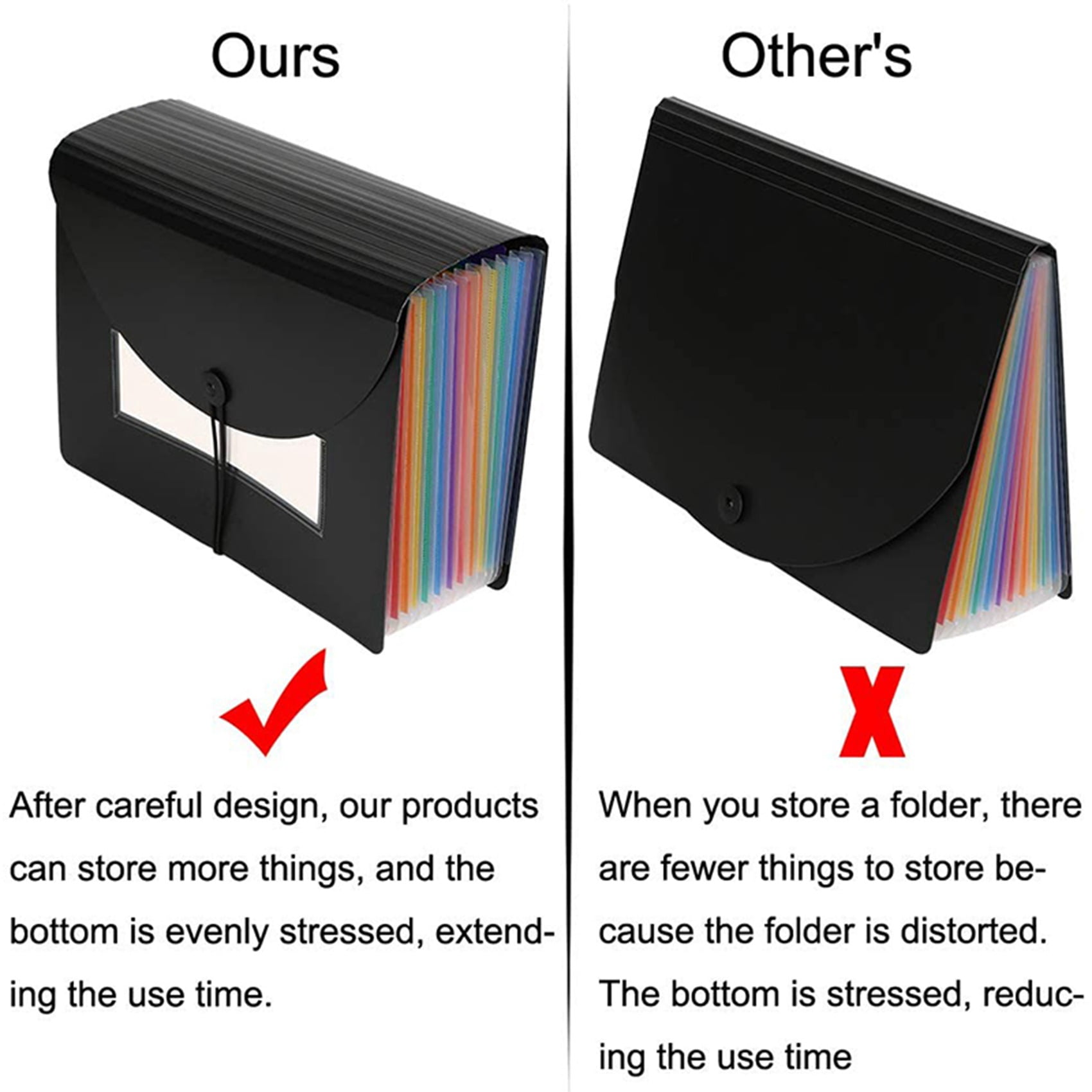 2X Expanding File Folder 12 Pockets File Organizer Filing Box,A4 Accordion Bill/Receipt Folders with Colored Tabs