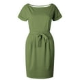 thumbnail image 5 of Women's Summer Casual Dress Short Sleeve Belted T-Shirt Style Comfortable Versatile Outfit for Date and Daily Wear Womens Casual Trendy Midi Dresses, 5 of 5