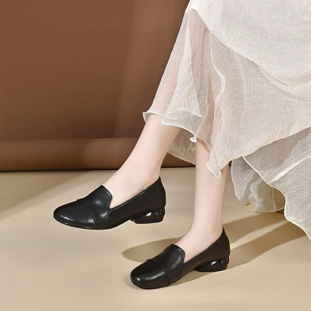 HOSHOSE Womens Flat Shoes Soft Heels Design Round Toe Slip-Ons for Dresses Formal Occasions Non-Slip Low Heel
