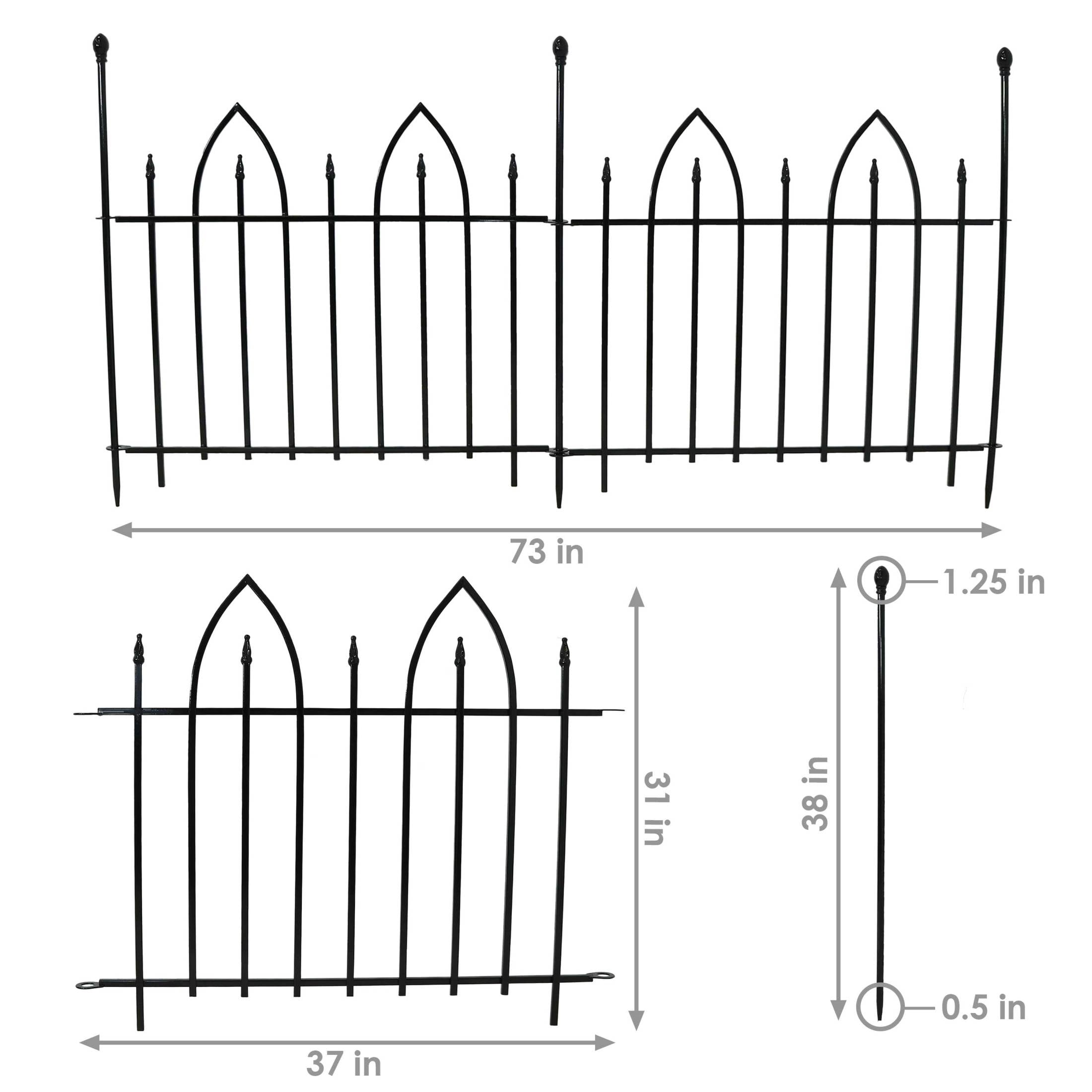 Sunnydaze Gothic Arch 31" x 37" Black Steel Decorative Garden Fence Panels (2 Count)