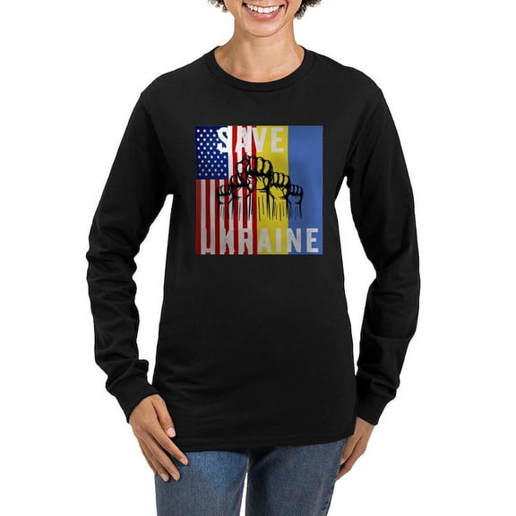 CafePress - Save Ukraine Stop War Long Sleeve T Shirt - Women's Long Sleeve Graphic Tee Casual Fit