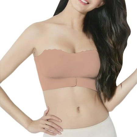 VISALY Push Up Bras for Women Bra Strapless Push Up  Striped Seamless Wave Edge Thin Breathable Sports Tube Top  Tank Top with Built In Padded Bra Tube Tops with Built In Bra  Rose Gold S