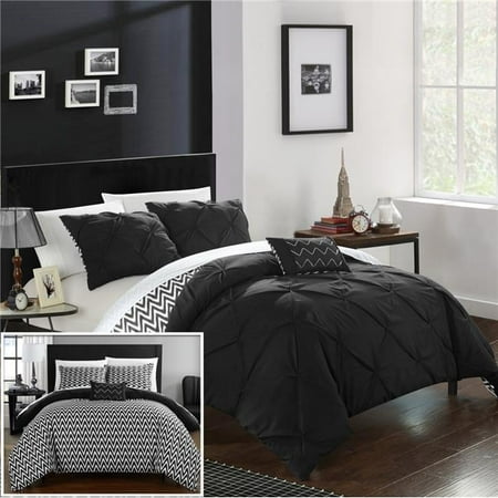 Black Pillow Sham (Chic Home CS2284-US Everly Pinch Pleated, Reversible Chevron Print Ruffled & Pleated Complete Comforter Set with Shams & Decorative Pillows - Black - Full & Queen - 4)