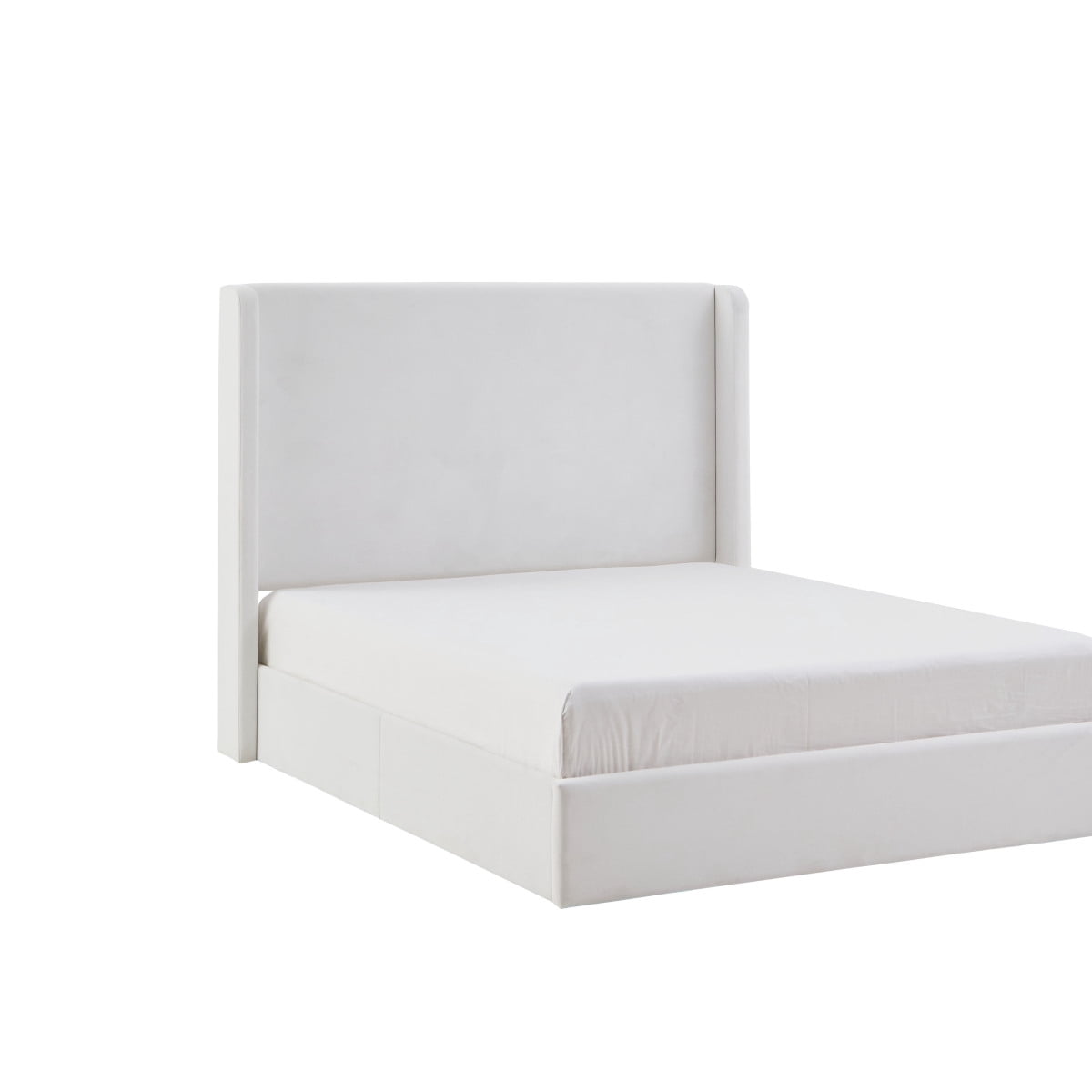 Luckynote Upholstered Wingback Platform Bed, King Frame with 52.3" Headboard, No Box Spring Needed, Minimalist Quiet Micro Suede Design for Master Bedroom, Coconut
