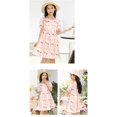 thumbnail image 3 of YunPes Girls Floral Dress Crewneck Puff Short Sleeve Tunic Dress Summer Casual Flowy Midi Sundress Beach Travel Outfits, 3 of 4