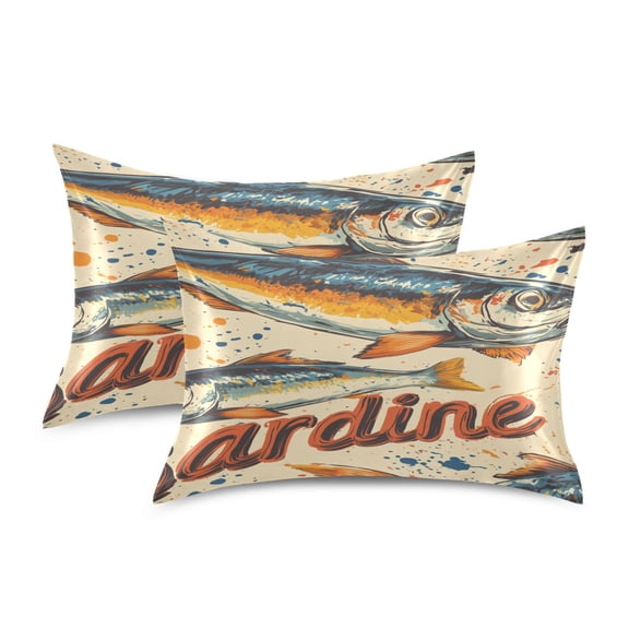 Yayeee Pillowcase Standard Size Set of 2 Satin Wrinkle Resistant Pillow Case, Beige Sardines Pattern