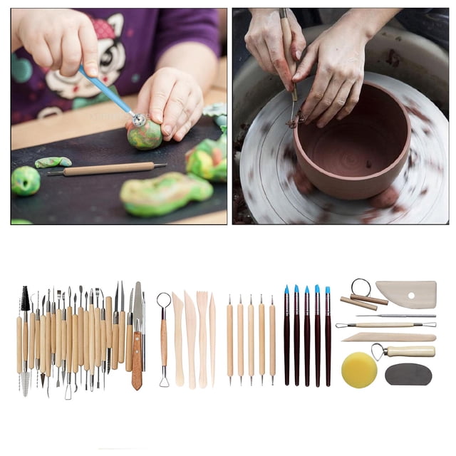 Kit de herramientas de taldo de cerámica con de punta acero cerámica modedo de de alisado conjunto de herramientas 45 piezas BLESIY Equipo de arcilla de cerámica