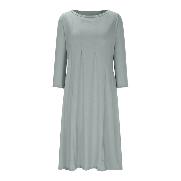 Yhajds Women's Fall Winter Casual dress,Women's Dresses Midi Dress Long Sleeve Dress Solid Color Round Neck 3/4 Sleeve Flared Dress Elegant Fashion