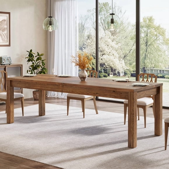 Tribesigns 78.7" Solid Wood Dining Table for 6-8, Extra Long Farmhouse Kitchen Table, Rectangle Dinner Table for Kitchen, Living Room, Rustic Brown