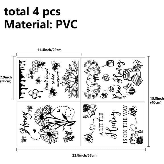 4Pcs Flower Wall Decals Sunflower Honeybee Wall Stickers Decor Floral Wall Art Stickers Peel and Stick Home Waterproof Wall Decor for Living Room Bedroom Nursery Decoration 7.87x11.42in