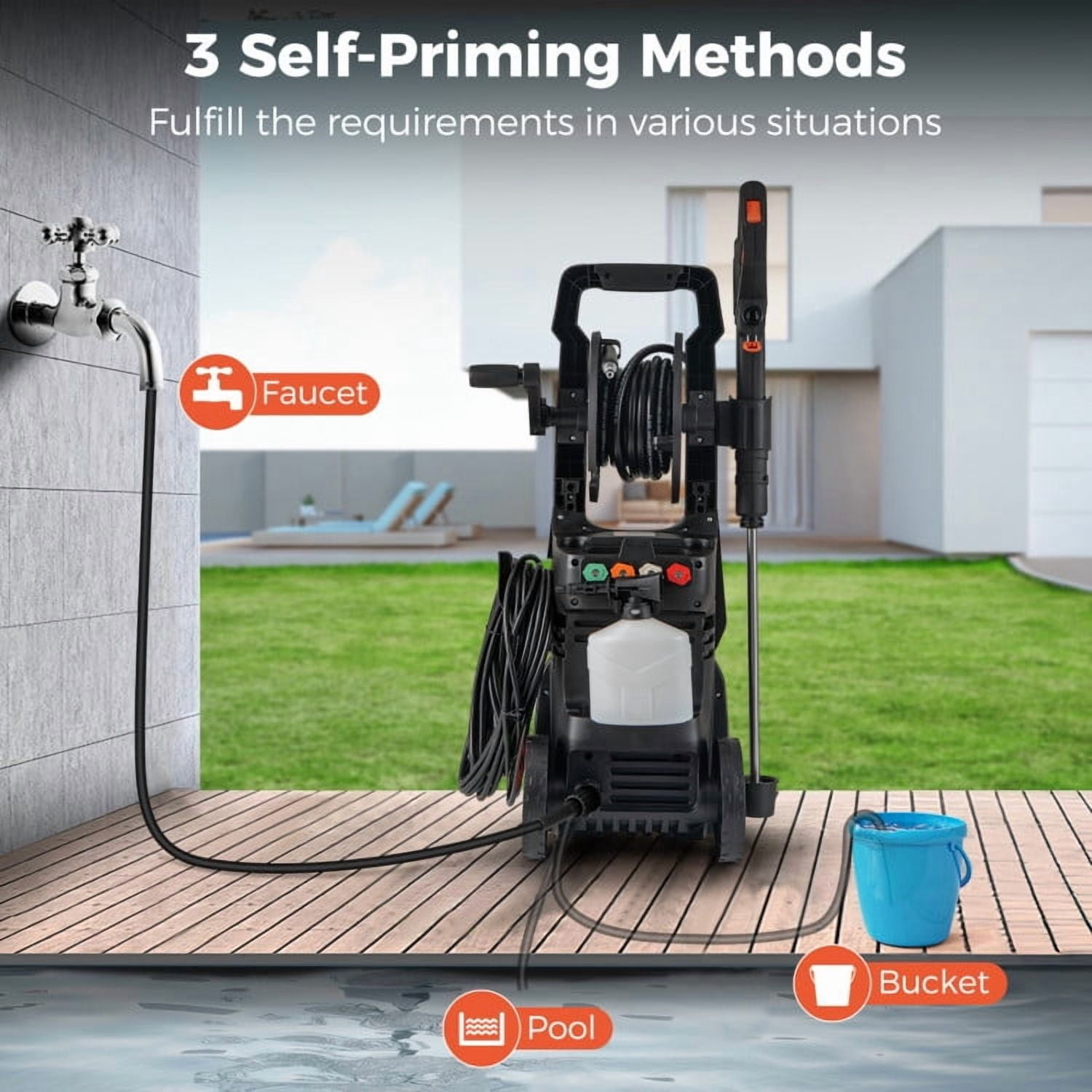 GVN 2150PSI Electric Pressure Washer 1.2GPM with 4 Quick Connect Nozzles and Foam Cannon-Orange