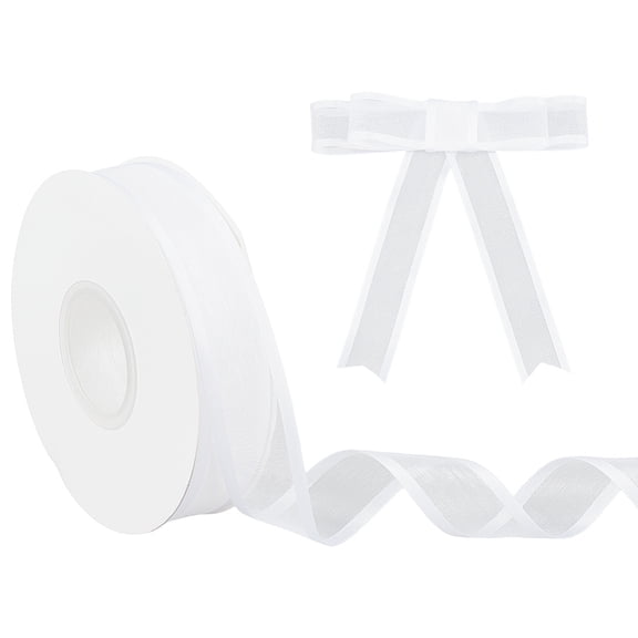 20 Yards White Wired Edged Ribbon 1 Inch Satin Edge Sheer Ribbon for Gift Wrapping Wedding Birthday Party Decoration Craft Floral Flower Wrapping DIY