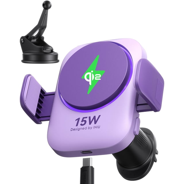 Soporte de cargador de coche INIU 15W magnético inalámbrico morado