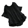 thumbnail image 1 of Blusa de primavera-verano para mujer: manga corta, botones en la espalda, ribete con volantes, color liso, top informal para combinar con vaqueros y faldas., 1 of 7