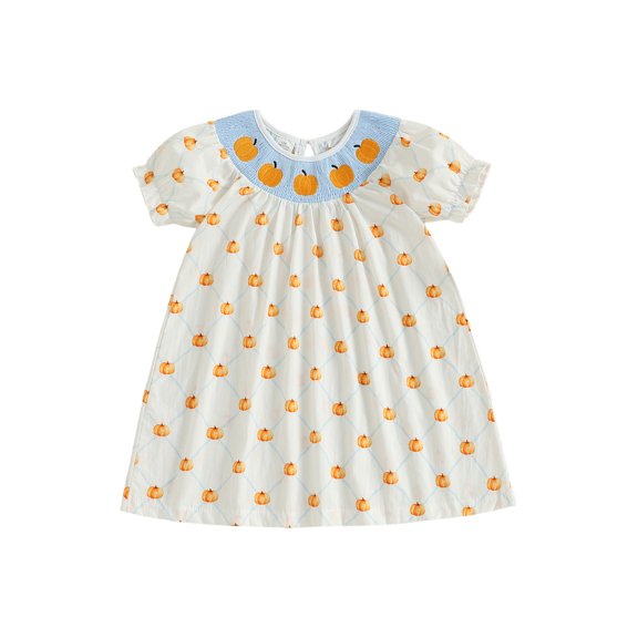 BemeyourBBs Little Girl Halloween Dress Pumpkin Short Sleeve Crewneck A-line Dress
