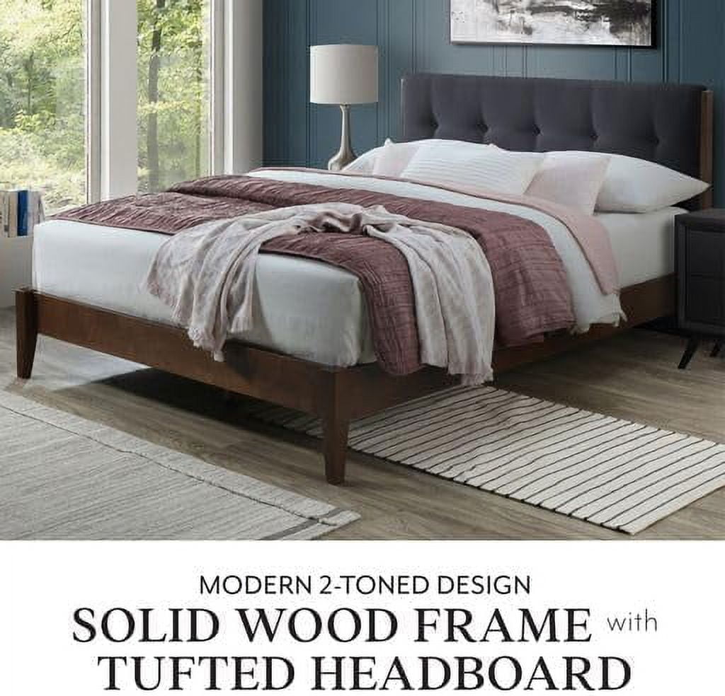 DG Casa Dickens Mid Century Modern Upholstered Platform Bed Frame with Button Tufted Headboard and Full Wooden Slats Box Spring Not Required Queen