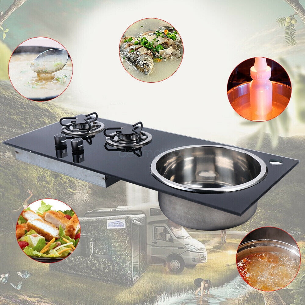 Outdoor Cooker LPG Gas Stove Hob Sink Combo Black For Boat Caravan RV Camper