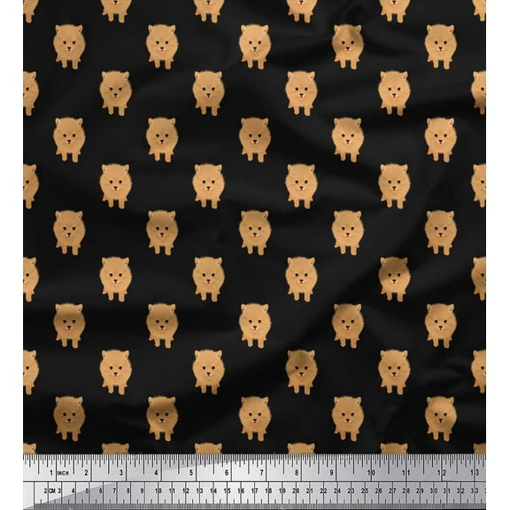 Soimoi Black Cotton Duck Fabric Pomeranian Dog Printed Craft Fabric by the Yard 42 Inch Wide
