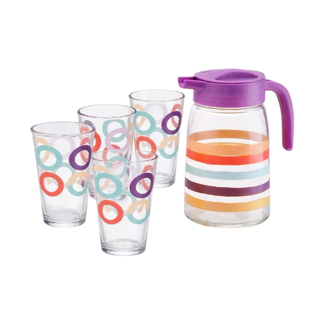 Juego de Agua Crisa de Vidrio Modelo Circulos y Lineas 6 Piezas Transparente