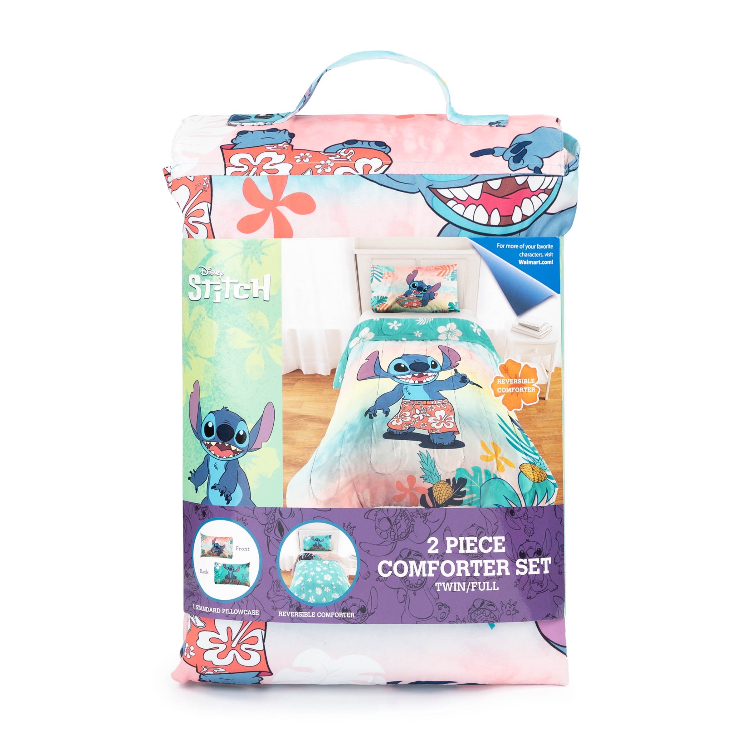 Stitch Island Vibes Kids 2 Piece Multicolor Reversible Comforter and Pillowcase Set, Twin/Full