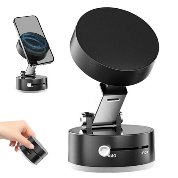 HPZZ Electric Vacuum Magnetic Suction Phone Holder, 2025 Upgraded Foldable Portable Vacuum Magnetic Cell Phone Holder, Retractable Double Sided Magnetic Car Phone Holder for All Smartphones (Black)