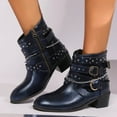 thumbnail image 2 of Ankle Boots Winter Fashion Leather Buckle Side Zipper Ankle Boots Temperament Boots Booties Women Dark Blue 38, 2 of 7