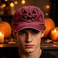 thumbnail image 4 of SYMOID Hall-oween Dad Hat with Embroidered Pumpkin Face, Washed Cotton Adjustable Baseball Cap for Men Women Wine Hats,Size Free Size, 4 of 6