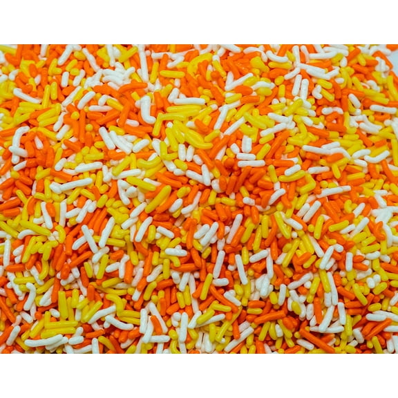 Harvest Candy Corn Blend- Orange White Yellow Cake Pop Cookie Cupcake Cakes Semi-Sweet Edible Confetti Decorations Sprinkles Dessert Jimmies Toppers - 4 oz