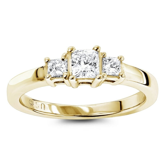 Ladies 14K Three Stone Natural 0.6 Ctw Diamond Engagement Ring For Her (Yellow Gold Size 6.5)