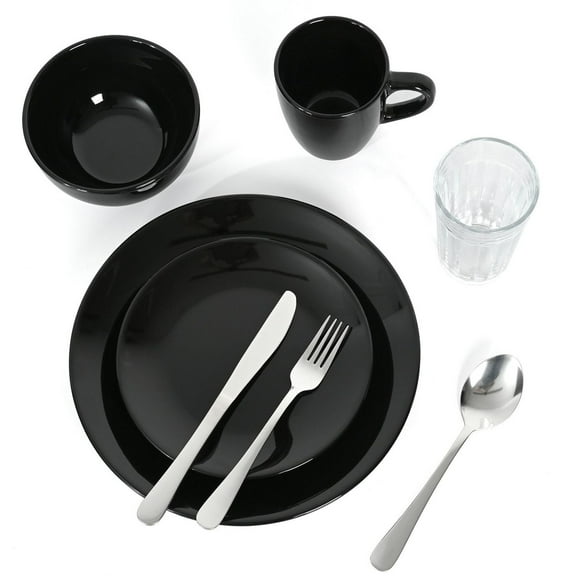 Mainstays Allesandra 32 piece Solid Ceramic Dinnerware Combo Set, Shiny Black