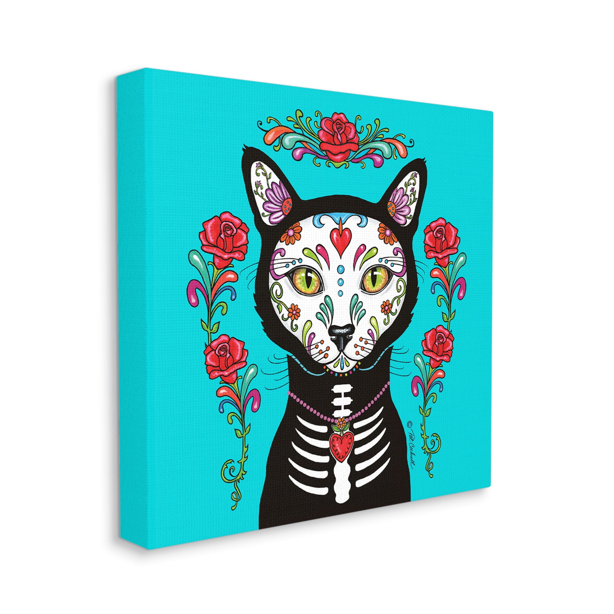 Stupell Industries Day of Dead Cat Portrait Animals & Insects Painting Gallery Wrapped Canvas Print Wall Art, 17 x 17
