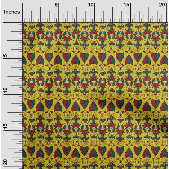 oneOone Georgette Viscose Fabric Leaves & Floral Block Print Fabric By The Yard 42 Inch Wide