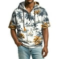 thumbnail image 4 of Men's Casual Hawaiian Print Hooded Zipper Neck Short Sleeve Sweatshirt, Tropical Theme Top for Vacation and Beach,White,L, 4 of 7