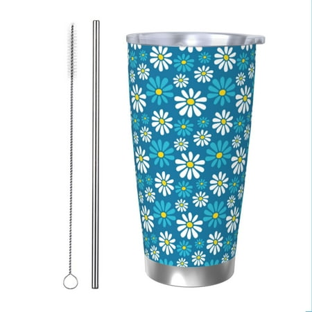 

KLL Daisies Flowers Print 40oz Stainless Steel Insulated Car Cup with Spillproof Lid - Keep Your Drink Hot or Cold on the Go-Straw Two-piece Set