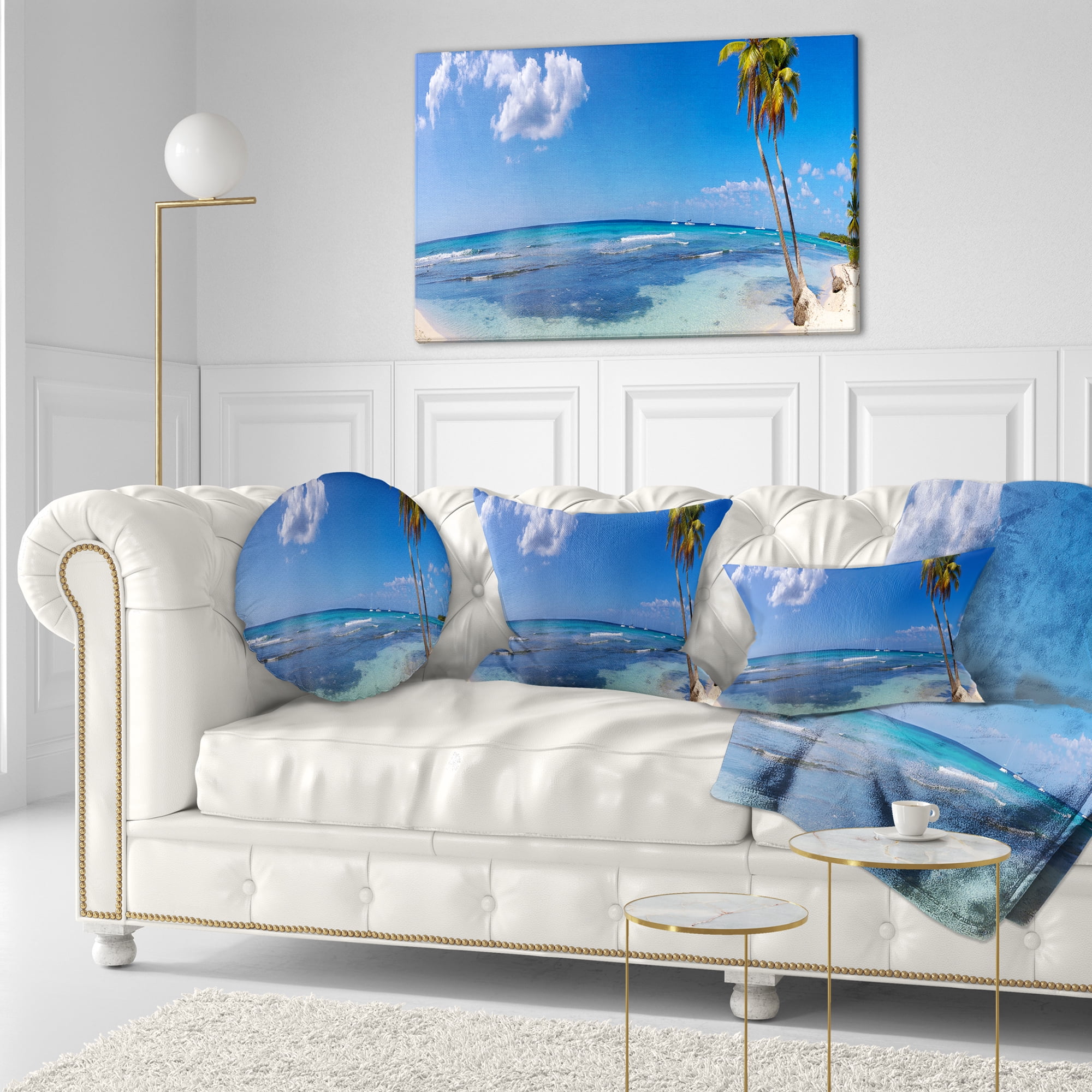 Designart Paradise Beach Panorama - Landscape Photography Throw Pillow - 12x20