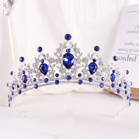 Namzi Wedding Tiara for Bride Princess Tiara Headband Bridal Crown,Crystal Rhinestone Hair Jewelry Decor for Queen Girl Bride Birthday Prom Wedding Pageant Halloween Costume Party(White Blue)