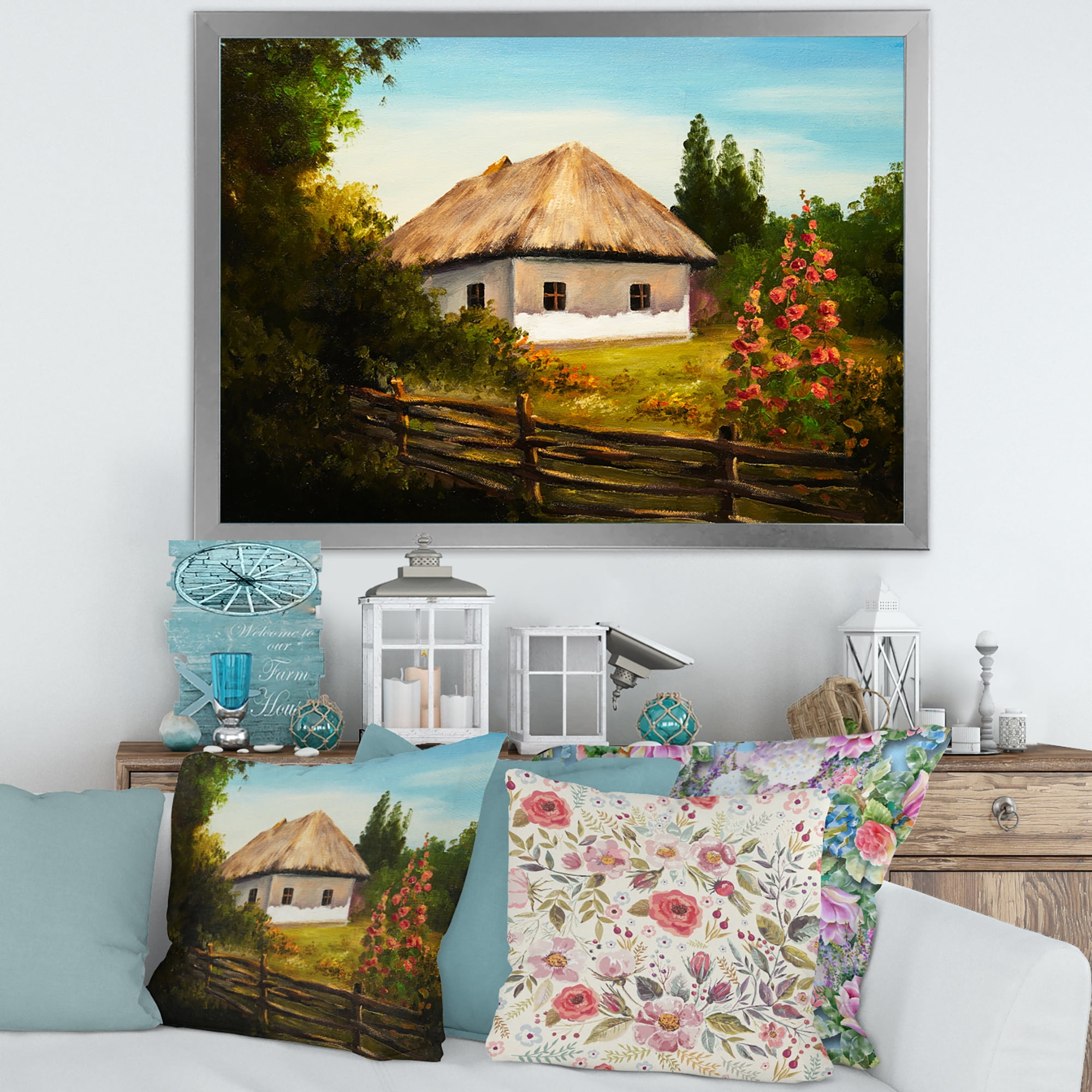 Designart 'House With Blossoming Flowers On The Mountain II' Traditional Framed Art Print