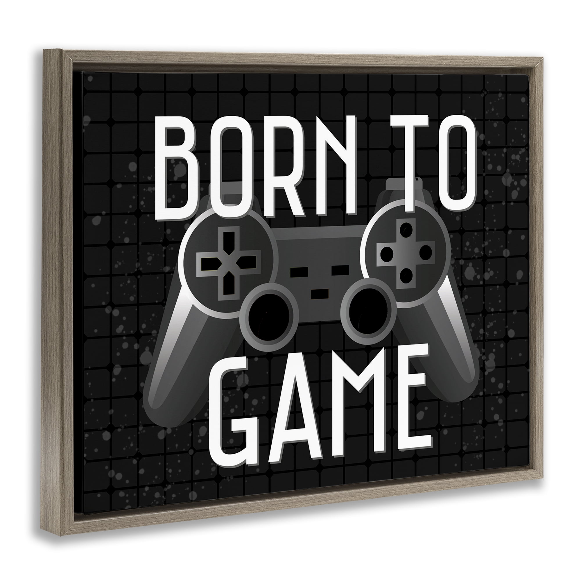 Stupell Industries Born To Game Retro Brown Framed Floater Canvas Wall Art, design by Kim Allen