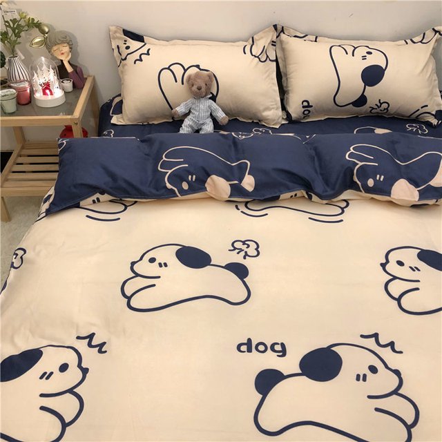 Korean Ins Black Flower Bedding Set Girl Orange Princess Style Sheet Cover Trellis Polyester Soft Bedclothes For Gitls Gift
