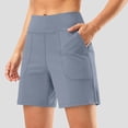 thumbnail image 2 of vigerkar High-Waisted Athletic Shorts for Women - 6" Inseam with Pockets, Soft Fabric for Running, Walking & Yoga (Dark Blue, L), 2 of 7