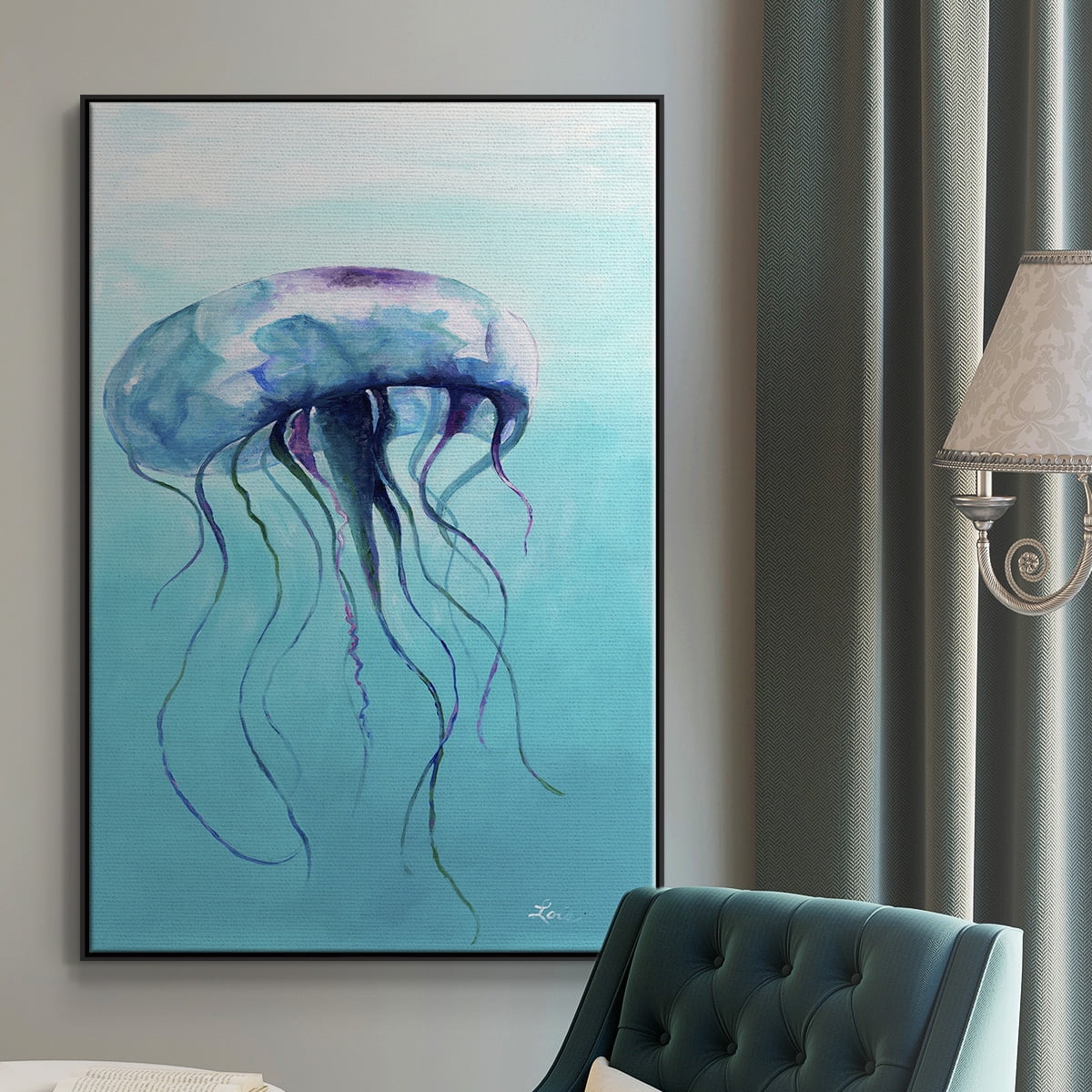Jelly Fish Framed Premium Gallery Wrapped Canvas - Ready to Hang