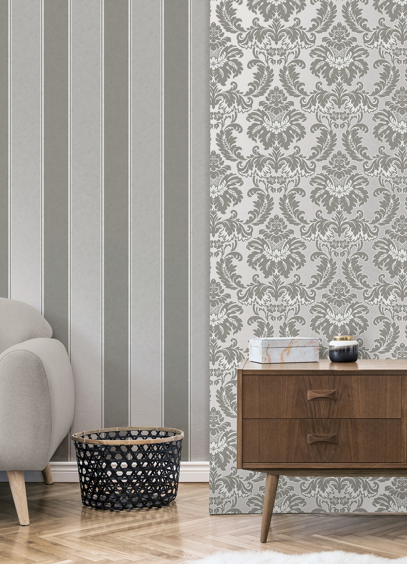 Brewster Home Fashions Rydia Grey Stripe Wallpaper